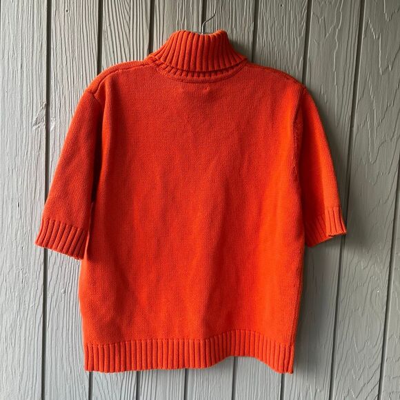 VTG Ralph Lauren Cotton Short Sleeve Turtleneck Sweater Orange L - Picture 3 of 7